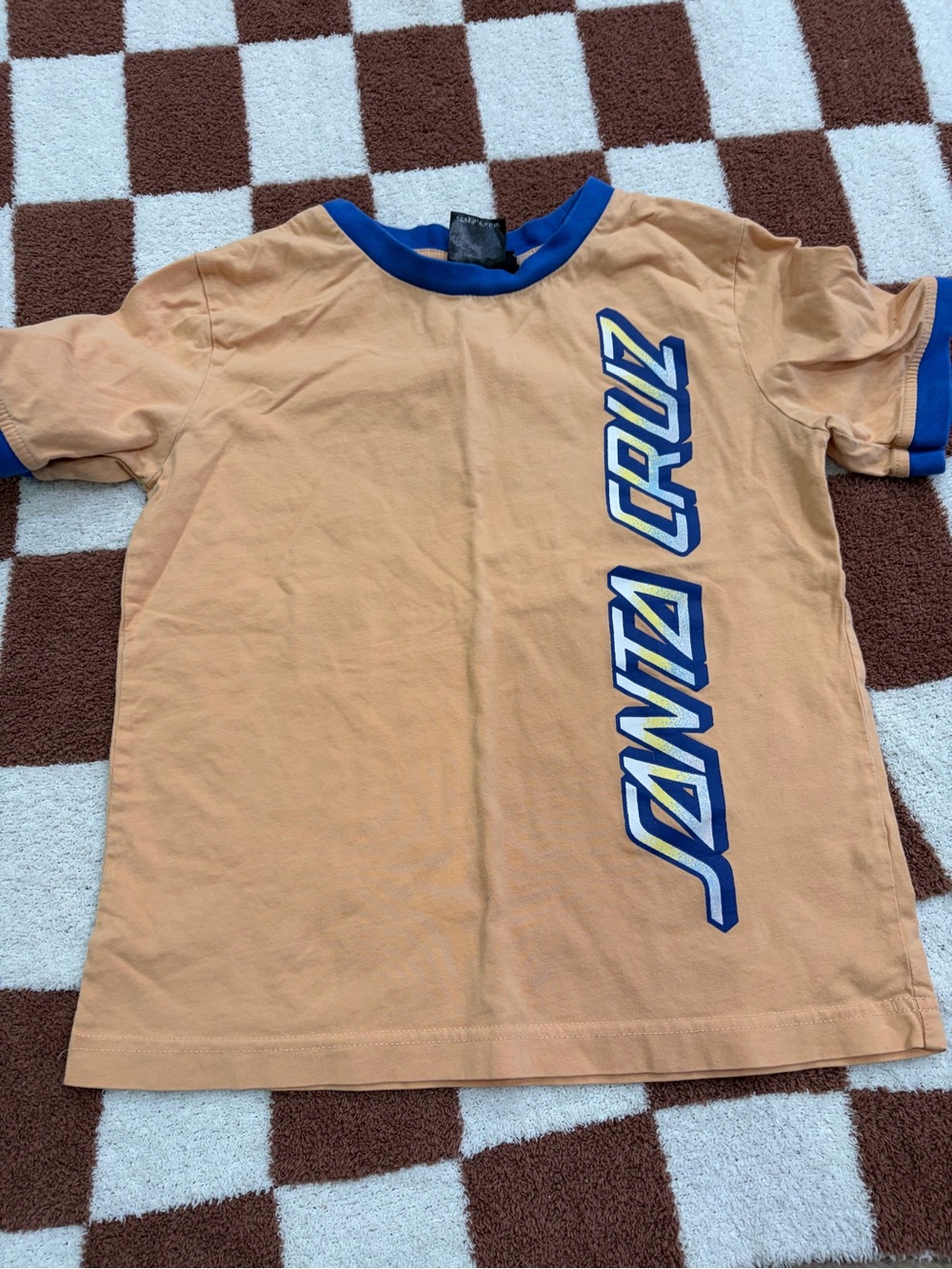 Santa Cruz Skateboards Peach Kids Short Sleeve Tee with Blue Trim